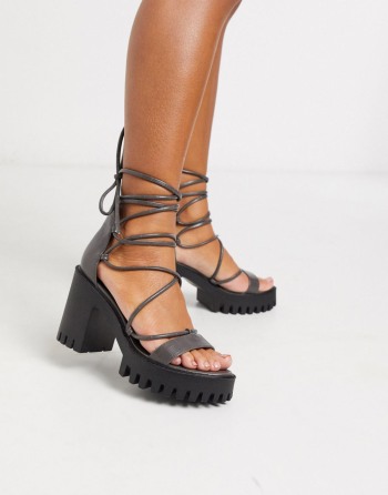 Public Desire Roxanne Ankle Tie Cleated Platform Block Heel Sive - Ženske Sandale | 12094PHSG